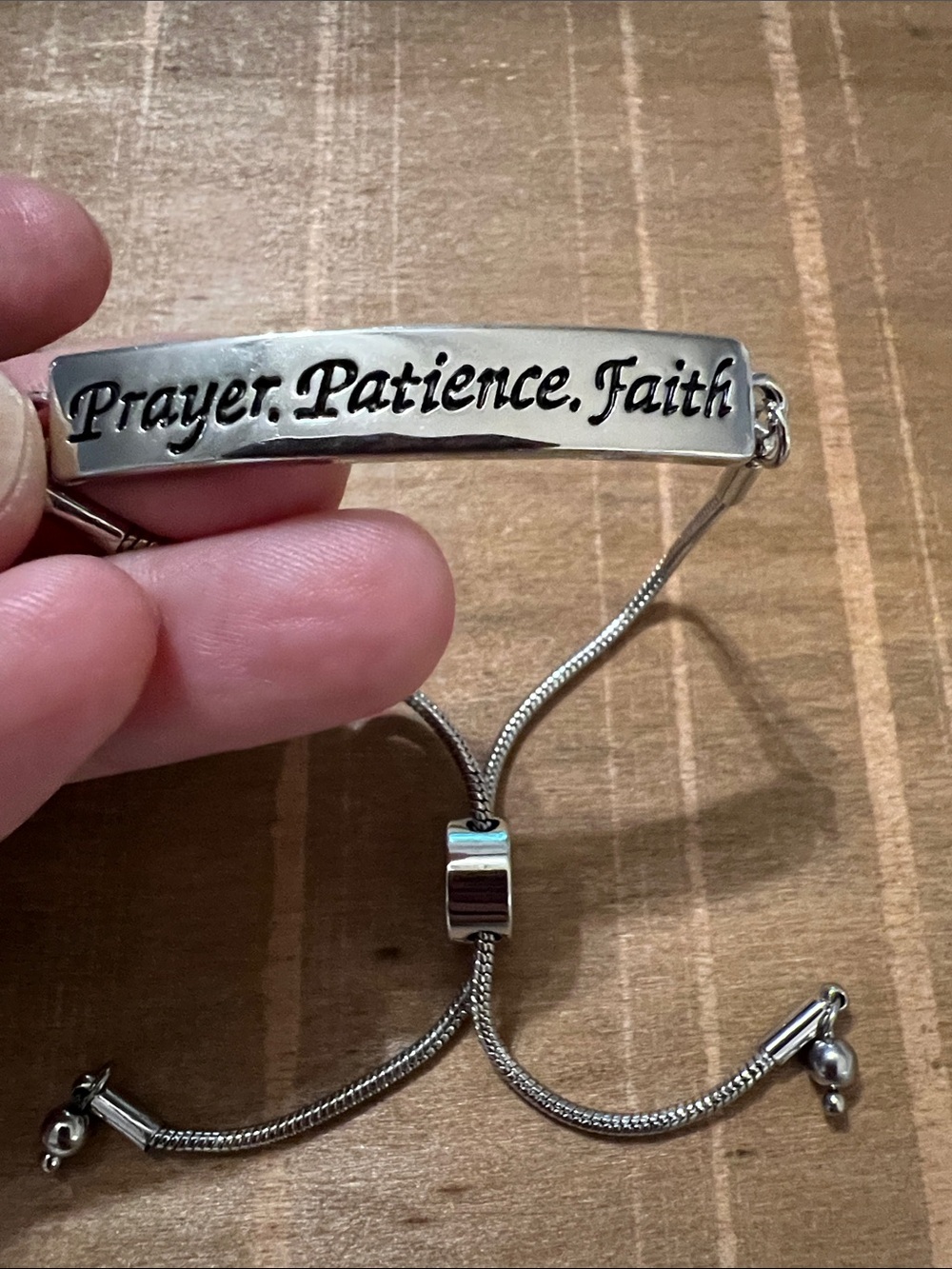 3/$18 Silver tone Inspirational Womens Bracelet - Prayer Patience Faith Lot 765
